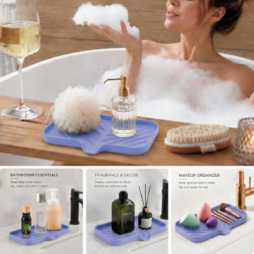 Silicone Soap Dish with Drain Spout (Light Purple / M(9.6"×5.3"))