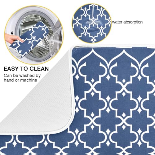 Super Absorbent Dish Drying Mat Microfiber Fast (Navy Blue Moroccan / 18" x 24")