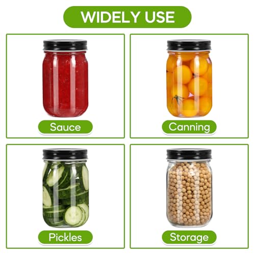 Glass Mason Jars 16 oz (Black Lids-16oz)