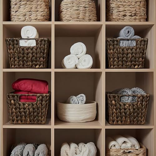 Set of 4 Water Hyacinth Storage Baskets with Handles (Espresso - Hyacinth)