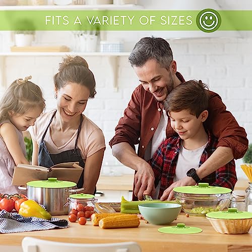 Silicone Bowl Lids Green Set of 5 Reusable Suction Seal Covers for Bowls (5 Piece / Green)