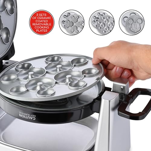 Mickey Mouse Waffle and Donut Maker with 3 Sets of Removable Nonstick Ceramic Plates (Black)