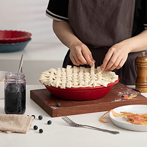 Pie Pan 9 Inch Ceramic Pie Dish (Red,Set of 2)