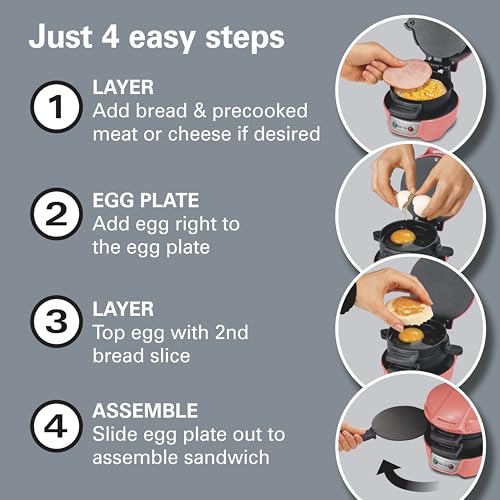 Breakfast Sandwich Maker with Egg Cooker Ring (Coral / Single)
