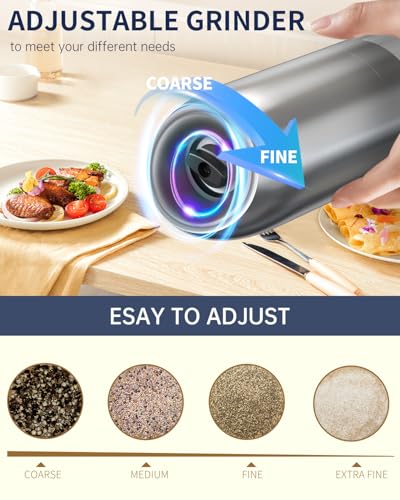 Gravity Electric Salt and Pepper Grinder Set Battery Powered Stainless Steel Pepper Mill Grinder with 176ml Container (Battery Operated - Silver)