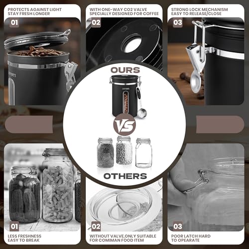 Airtight Coffee Canister 38oz Stainless Steel (Black / 38 oz)