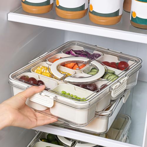 2Pcs Snackle Box Snack Containers with Lid Divided Serving Tray with Handle (8 Compartments-2pcs / White)