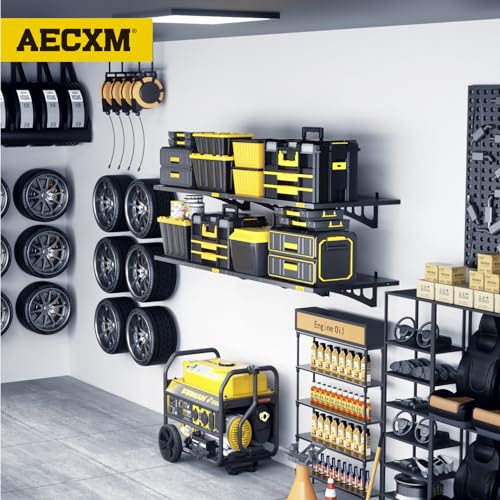 4 Pack 1.64x4ft Adjustable Garage Wall Shelving 1120lbs Load Capacity Heavy Duty Wall Mounted Storage Shelf Metal Floating Shelves for Garage (4pack-1.64x4ft / Black)