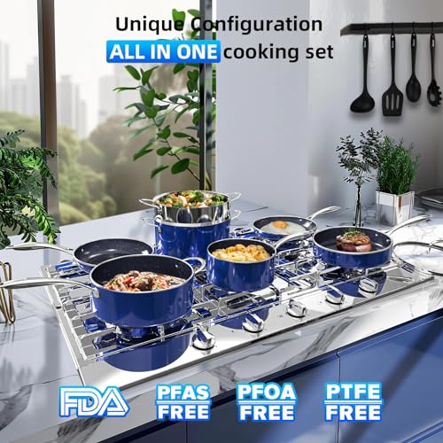 Deluxe DUXANO 14PC Healthy Pots and Pan With 9H Anti (Klein Blue)
