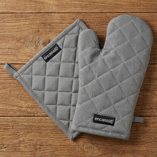Oven Mitts and Pot Holders Set (Oven Glove + Pot Holder / Grey.)