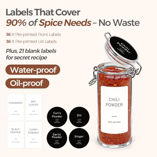 Small Glass Spice Jars with Airtight Lids 4 oz 12 Pack with Labels (4 fl oz x 12)