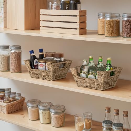 Wicker Storage Baskets for Shelves (Natural(Seagrass) / 11 ½"L x 9 ½"W x 5"H)
