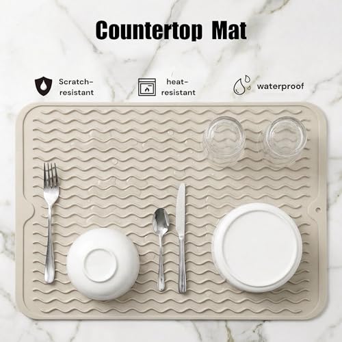 Silicone Dish Drying Mat (Tapioca / 16"L x 12"W)