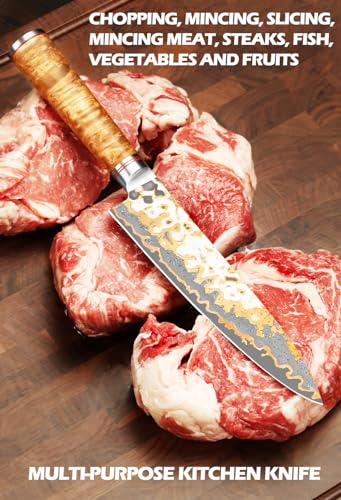 Chef Knife 8'' Blade Japanese Handmade Copper Damascus Steel (Gyuto)