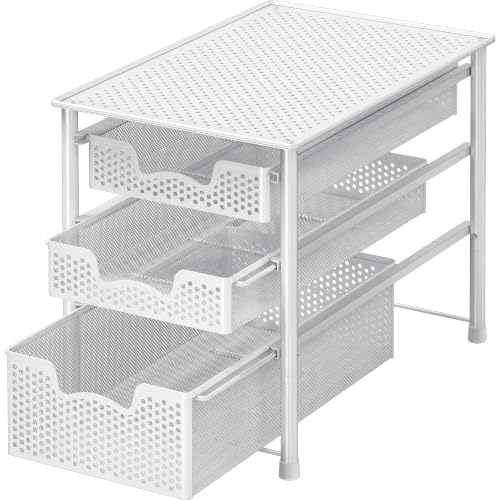 3 Tier White Alloy Steel Sliding Basket Organizer Drawer Cabinet (3-Tier / White)