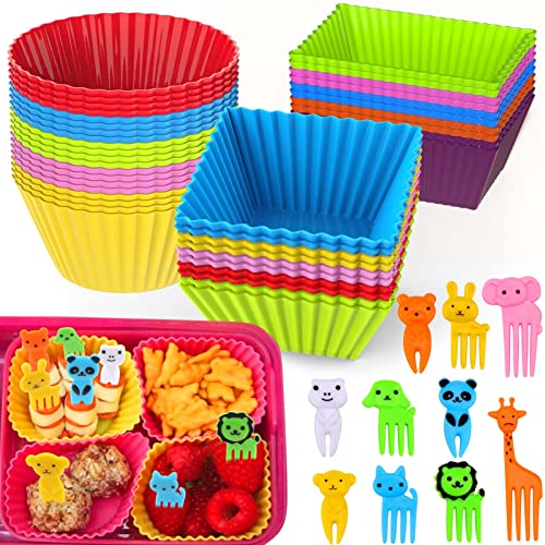 60 Pcs Silicone Lunch Box Dividers with Animal Food Picks (‎Multicolor-60pcs)