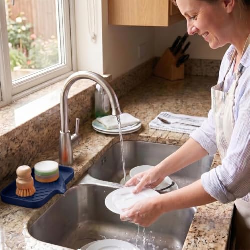 Silicone Soap Dish with Drain Spout (Navy Blue / M(9.6"×5.3"))