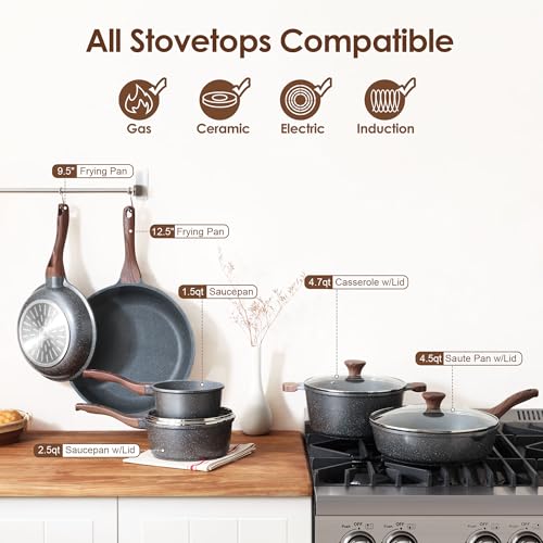 16Pcs Pots and Pans Set Non Stick (Gray)