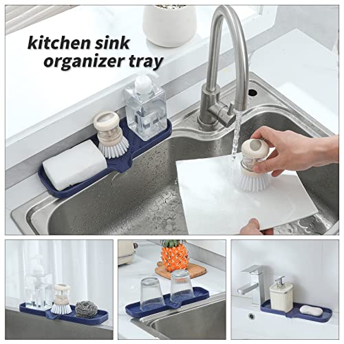 Silicone Soap Dish with Drain Spout (Navy Blue / L(12"×4"))