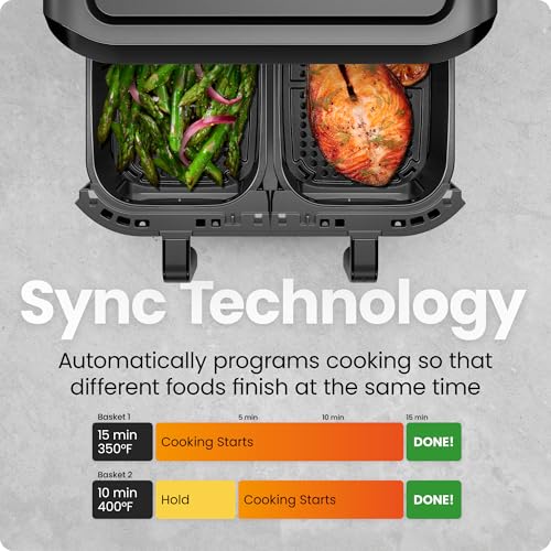 6 Quart Dual Basket Air Fryer Oven with Easy View Windows (6 Quart)