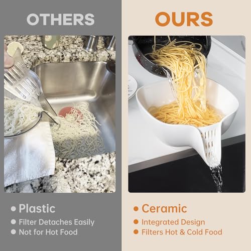 Multifunctional Ceramic Food Strainer with Integrated Drain Spout