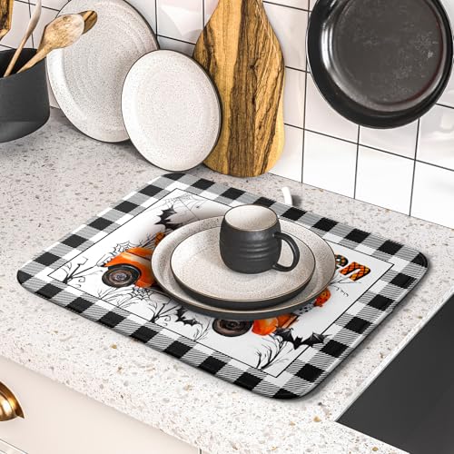 Holiday Truck Dish Drying Mat (Halloween Truck Orange / 18" x 16")