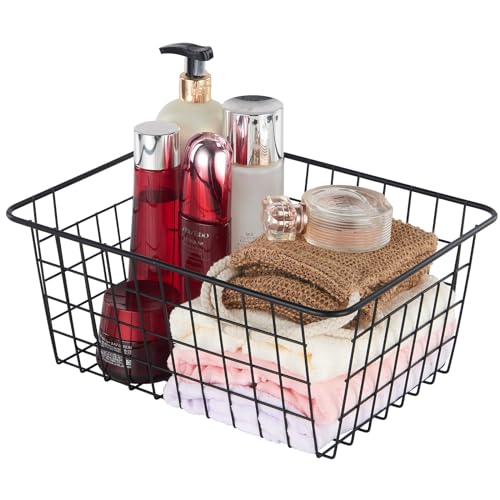 Extra Large】Wire Kitchen Storage Basket 4 Packs (4 Pack Black)