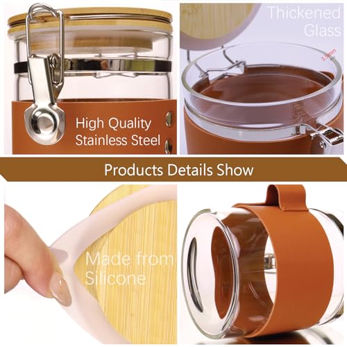 Glass Storage Jars with Bamboo Lids & Spoons (40 Fl Oz)