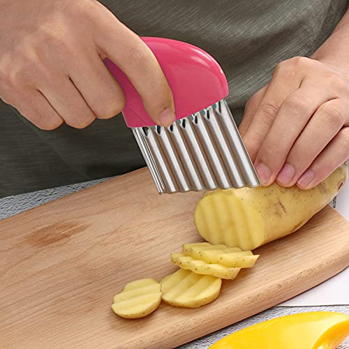 Stainless Steel Potato Crinkle Cutter Knife (Pink)
