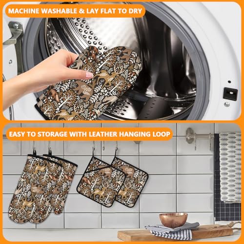 Bear Deer Oven Mitts and Wild Animals Pot Holders Sets 4Pcs (Wild Animals)