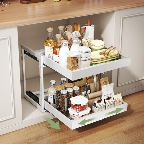 Expandable Pull Out Cabinet Organizer (White / 20.7"D×12"-18.5"W)