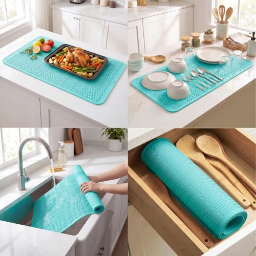 Silicone Dish Drying Mat for Multiple Usage (Mint / 36"L x 18"W)