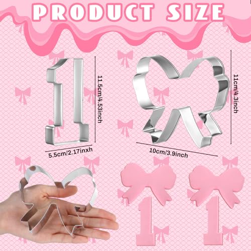 Pink Bow Birthday Party Supplies 2 Pcs 5 Inch Bow Cookie Cutter Number One Cookie Cutter Baking Mold Metal Sandwich Pancake Fondant Cake Mold First Birthday First Anniversary Wedding Party (Bow)