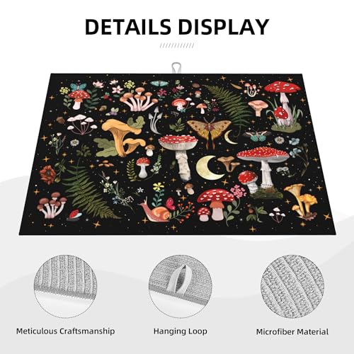 Mushroom Dish Drying Mat for Kitchen Counter 18"x24" Moth Gothic Witchy Dishes Pad Dish Drainer Rack Mats Microfiber Washable Absorbent Kitchen Decor (Mushroom Moth / 18 x 24 inch)