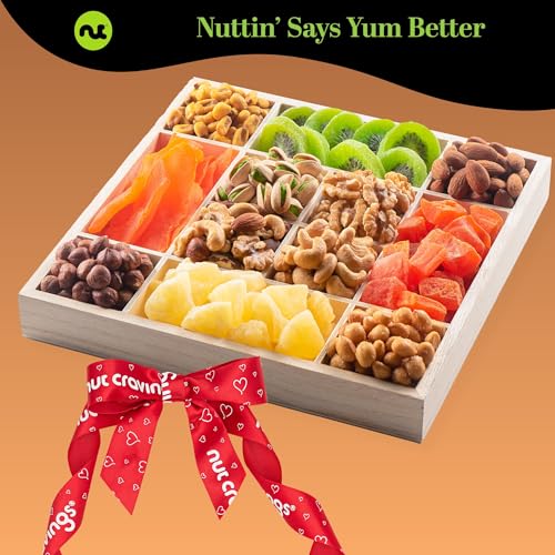 Dried Fruit & Mixed Nuts Gift Basket (6. Red Ribbon Dried Fruits & Nuts Wooden Tray)