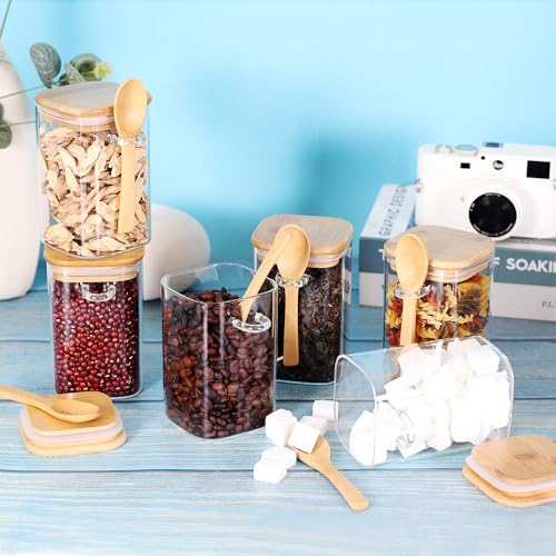 Glass Jar with Bamboo Lid and Spoon (Square/17oz*3/Bamboo Lid)