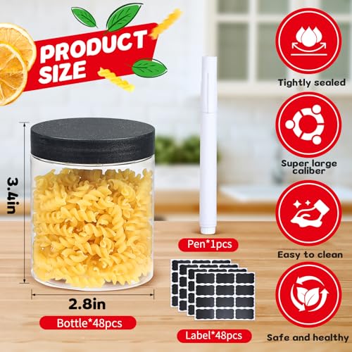 48 PCS 8 OZ Plastic Jars with Screw On Lids (black / 8 Ounce)