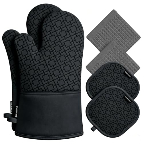 Oven Mitts and Pot Holders Sets 6pcs (Matte Black)