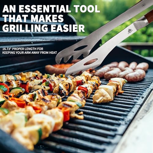 GRILLGEN Heavy Duty Rosewood Handle BBQ Grill Tongs