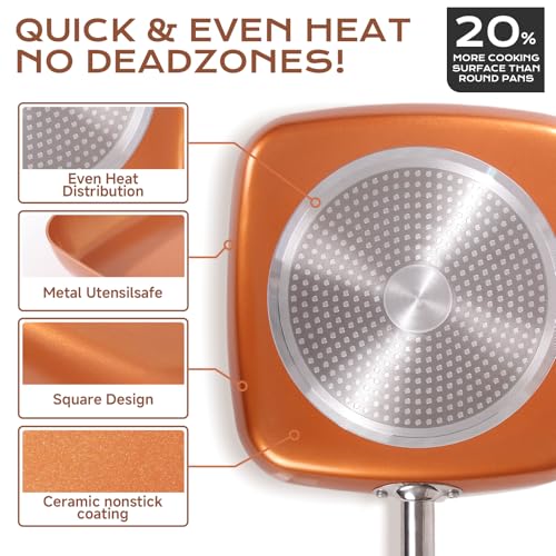 Non Stick Copper Square Frying Pan (12 Inch)