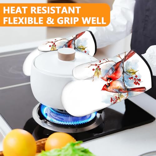 Red Birds Oven Mitts and Pot Holders Sets 4Pcs (Red Birds)