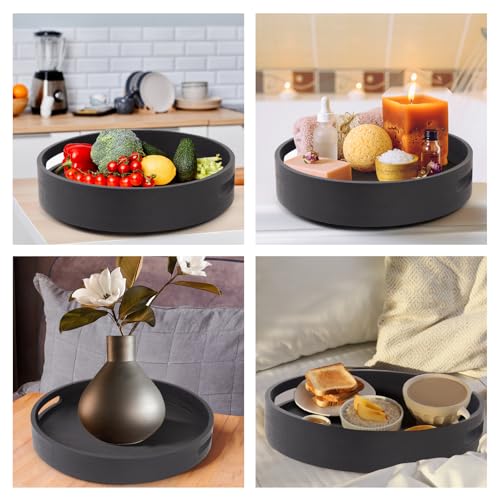 12in Black Bamboo Lazy Susan Turntable with Handle (Black-12in / Bamboo)