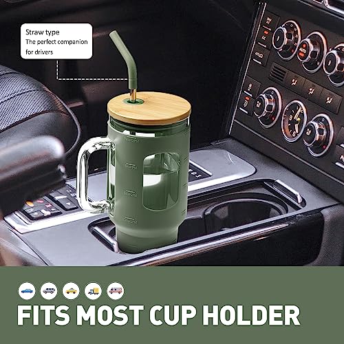 Glass Tumbler with Straw and Lid (Olive / 40 Ounces)