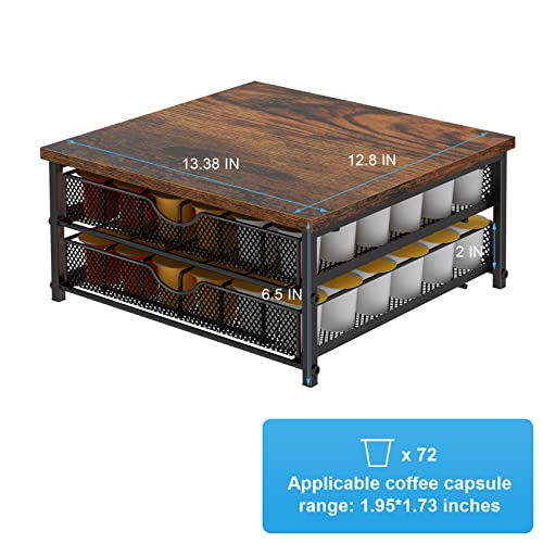 Coffee Pod Drawer Holder Capsule Storage Organizer 2 Tier Coffee Pods Holder With Sliding Baskets for 72 Capacity K Pod (Black)