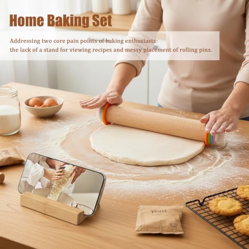 Adjustable Rolling Pin with Thickness Rings (Wood / 14INCH)