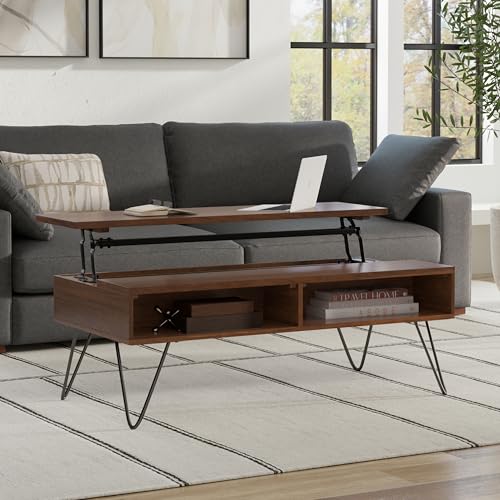 Hunter 48" Wide Walnut Veneer and Metal Coffee Table in Brown (Lift Top Coffee Table / 48 inch / Walnut Veneer)