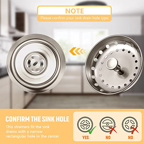 3 Pcs Kitchen Sink Drain Strainer and Stopper Stainless Steel Garbage Disposal Plug with Handle Universal Anti (Brushed Silver)