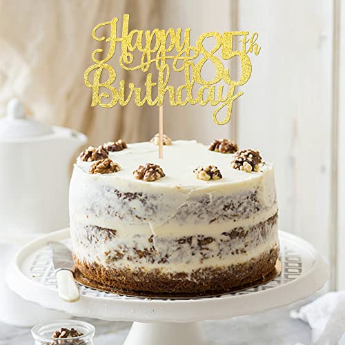 1 PCS Happy 85th Birthday Cake Topper Gold Glitter Cheers to 85 Years Birthday Cake Pick 85 Fabulous Cake Decoration for Happy 85th Birthday Theme Party Decorations Supplies (Gold / 85th)