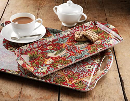 Morris & Co Strawberry Thief Sandwich Tray with Handles (15.1" x 6.5" x 1" / Red Strawberry Thief)