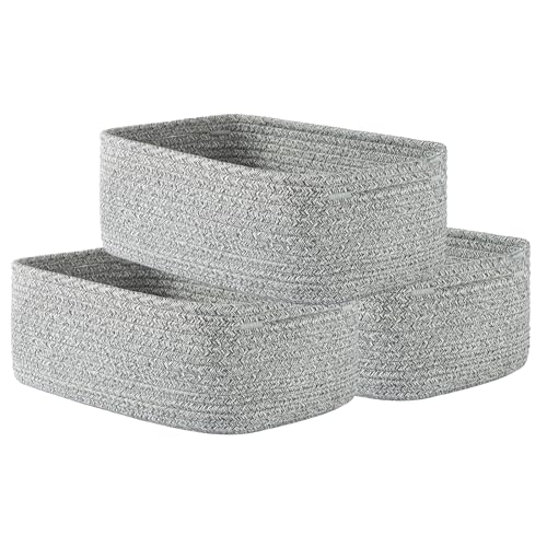 Small Woven Storage Basket for Organizing (Mixed Grey / 12"L x 8"W x 4.5"H)